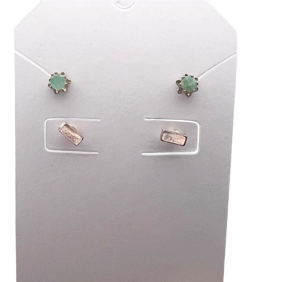 Jewelry - 2 Mini Stud Earrings - Green Gem and Gold Tone Bar - New - St Patrick‘s Day!